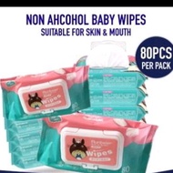 80PCS NON ALCOHOL BABY WIPES / BABY WET TISSUE ANTI BACTERIAL ALCOHOL