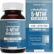 L Methyl Folate 15mg Plus Methyl B12 Cofactor –, Active 5-MTHF Form - Supports Mood, Methylation, Co