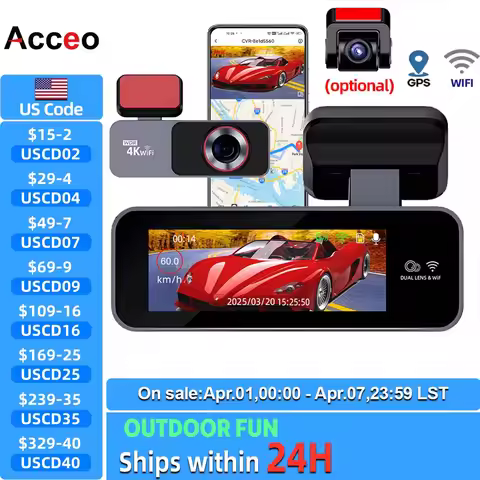 ACCEO B63 4K Dashcam Buiil-in WIFI Video Recorder CAR DVR Support GPS Dual Lens Rear 1080P Car Camer