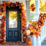 IONSKY Red Autumn Maple Leaves, Creative 1.7m Artificial Maple Garland, Hanging Vine Silk Maple Leav