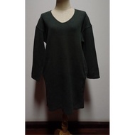 uniqlo Dress V-Neck Long Sleeves Army Green Side Pockets Bust 41 Waist 40 Hips 42 Length 33 Second-H