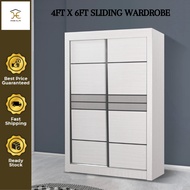 [Siap Pasang] HOME ELITE 4 FT Sliding Wardrobe / 4 Kaki Almari Baju Sliding Door 2 Sliding Doors - 4