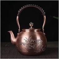 Tea Kettle 1600ML Antique Pure Copper Teapot Health Boiling Water Pot Handmade Carved Tea Pot Red Co