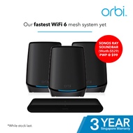 NETGEAR RBK863SB Orbi AX6000 6Gbps Tri-band 3-Pack WiFi 6 Mesh System with 10 Gig Port & 1-Year NETG