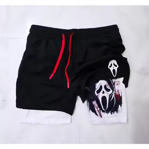 Scream Movie 2-in-1 Sports Shorts Men's Shorts Quick Dry Breathable Sports Fitness Shorts Outdoor Ru