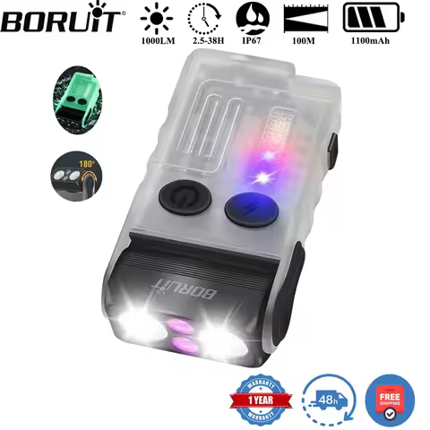 BORUiT V20-1 UV EDC LED Keychain Flashlight Type-C Rechargeable Torch Buzzer Work Light with Magnet