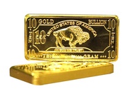 10 gram USA American Buffalo 100 Mills .999 Fine Gold Plated Bar 10g