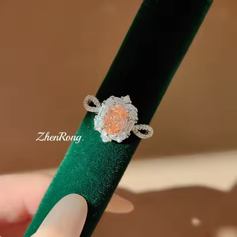 S925 Sterling Silver Ring Light Luxury Premium Ice Flower Cut Sunset Orange Morgan Diamond Pigeon Eg