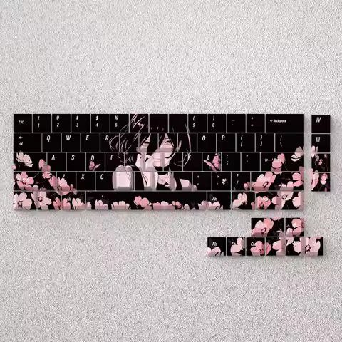 73 Keys Keycaps PBT Dye Sublimation Black Cherry Reze Chainsaw Man for 60 65 68 Mechanical Keyboard 