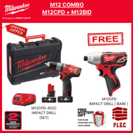 Milwaukee M12 M12CPD-402C 12V Brushless Cordless Impact Hammer Drill + M12 BID 12V Cordless Impact Driver Combo Set