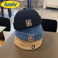 LUOLV Kids Docker Cap, Solid Color Corduroy Brimless Hat, Vintage C Letter Warm Fabric Adjustable De