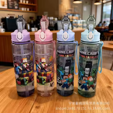 750ml Minecraft Water Cup Bottles High-capacity Drinking Straw Cup Portable Sports Outdoor Bottles O