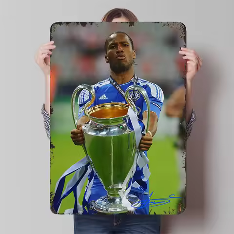 Chelsea Legend Didier Drogba 2012 Champions League Trophy Lift Metal Wall Art Decor