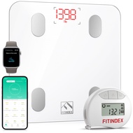 FITINDEX Smart Scale and Tape Measure, Digital Bathroom Scale & Body Tape Measure Sync with APP, Blu