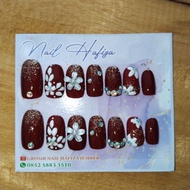 Nail oval maroon xs flower 14 pcs