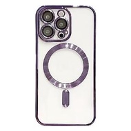 透明髮絲紋 magsafe 磁吸手機殼  iPhone 14 Plus  暗紫色