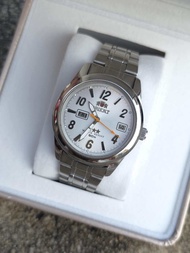 นาฬิกา ORIENT Automatic หน้าบรอนซ์เงิน 2หน้าต่าง หลักตัวเลข