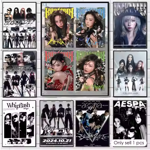 Famous Kpop A-Aespa Poster Modern Minimalist Wall Art Prints for Bedroom Living Room Home Decor Inte