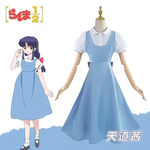 Costume de Cosplay Anime Ranma Akane T/h pour Femme Adulte, Belle Robe Bleue, Uniforme de Jeu en Pli
