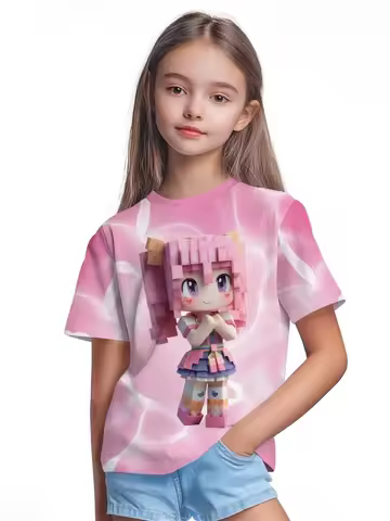 2026 New 3D Minecraft Short Sleeve Sweatshirt Hot Sale Fashion Cartoon Print Kids Teen Boys Girls Ca
