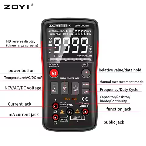 Premium ZOYI ZT‑X 9999 Digital Multimeter, True RMS Auto Range AC/DC Voltmeter With NCV