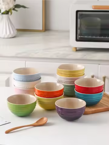 Le Creuset Cool Color Enamel Bowl Porcelain Rice Bowl Rainbow Gradient Design Kitchen Dining Utensil