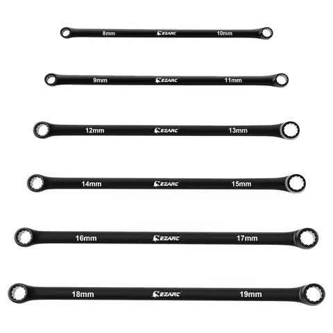 EZARC 6pcs Extra Long Wrench Set Metric 8-19 mm Aviation Spanner Cr-V Steel and Black Electrophoreti