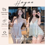 BN8 sexy 2s pajamas set with lace and bow with PADDING, silk pajamas with v1 slit and fishtail to fl