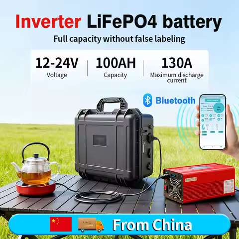 12V/24V Outdoor Bluetooth LiFePO4 Battery Universal, Portable for Camping, Street Vending More 6000+