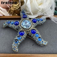 Vintage Luxury Pins for Women Blue Sparkling Rhinestone Starfish Brooch Creative Vintage Design Broo