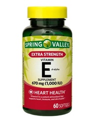 Extra Strength Vitamin E D-Alpha Spring Valley Softgels, 670 mg (1,000 IU), 60 Count and Bookmark Gi