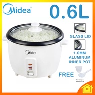 Rice Cooker 0.6L Midea Glass Lid Aluminium Inner Pot Periuk Nasi Masak Mudah Penutup Kaca Bekas Besi