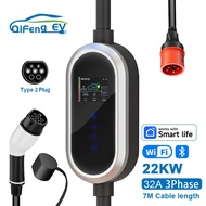 32a 22kw 3phase Type2 Portable Ev Charger Evse Charging Box Wifi App Control Charging Station For El