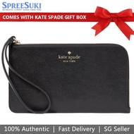 Kate Spade Wristlet In Gift Box Large Wristlet Lucy Saffiano Leather Medium L-Zip Wristlet Pouch Black # KD546