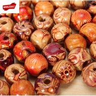 (BC)Wholesale 100Pcs / 9mm * 10mm Mixed Pattern Retro Wooden Beads / Painted Wooden Round Loose Bead