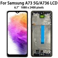 โอแอลสำหรับ Samsung A73 5กรัมสัมผัสหน้าจอ LCD หน้าจอดิจิตอลพร้อมกรอบประกอบสำหรับ Samsung Samsung A73