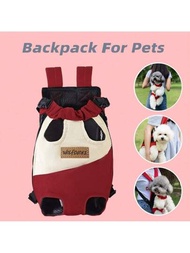 1入組可攜式透氣紅白色寵物背包寵物胸前和雙肩袋，適用於小型犬和貓外出活動，無頸部壓迫，雙面通風，堅固支撐，保護宠物