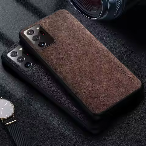 Premium Luxury leather Phone Case for Samsung Galaxy Note 20 Ultra Retro Business Style Solid color 