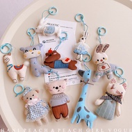 HD4113A033D Stuffed Giraffe and Bunny Car Keychain Pendant Cute Cartoon Bag Decoration for Women IRG