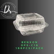 OPS-C10 4" Burger Box Tray with Lock [ 100pcs± ] Benxon Bakery Disposable Plastic Clear Food Box OPS