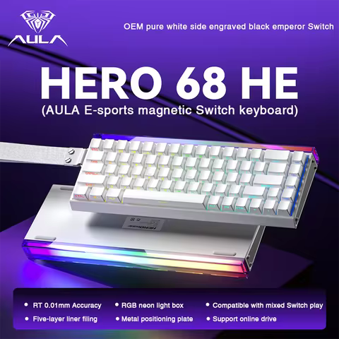 AULA HERO 68HE Magnetic Switch Keyboard Rapid Trigger 8K Return Esports Gamer Keyboard RGB Wired Gam