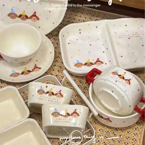 Creative Cute Polka Dot Dog Snack Dish Home Dessert Bowl Yogurt Bowl Salad Bowl Rice Bowl Divider Pl