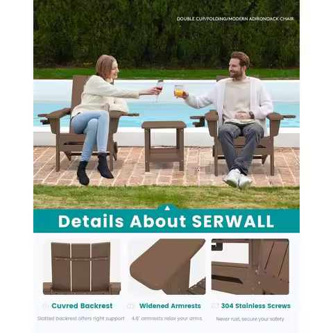 31.5"D x 29.2"W x 36.3"H Folding Adirondack Chair Set of 4 Outdoor All Weather HDPE Fire Pit Chairs 