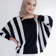 Atasan Rajut Wanita Fit L/XL / Sally Oversize Batwing / zebra batwing belang