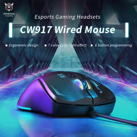 Onikuma CW917 Wired Gaming Mouse, RGB Gaming Mouse,PC Gaming Mice with Rainbow Optical Effect 7 Butt