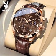 PLAYBOY Jam Tangan Lelaki Original 100% Quartz Waterproof Chronograph Leather Casual Watch Man 3035