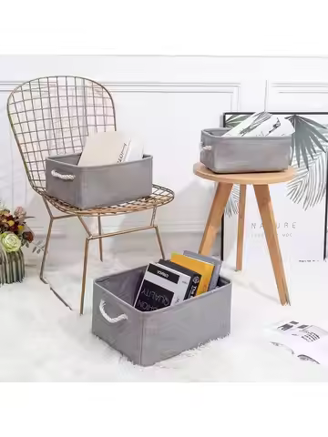 3sizes 1PCS foldable desktop storage basket with large capacity and handle for toys organizer, linen