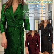 Fashionable suit collar dress sequin dress dress suit collar sequin dress