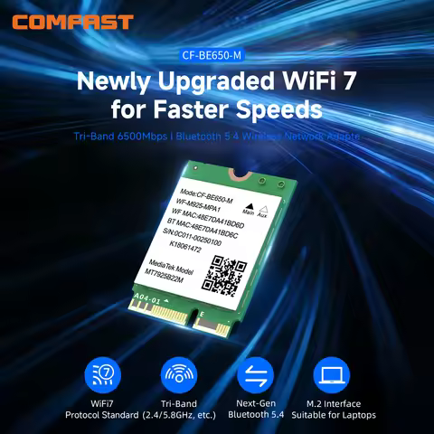 Comfast WIFI7 Network Card 6452Mbps Bluetooth5.4 Receiver PCIE wifi card 2*5dBi antenna WPA3 encrypt