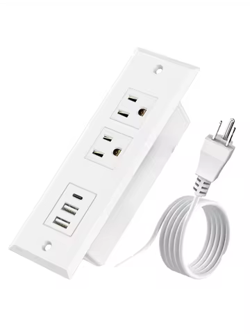 Embedded Power Strip 2 AC Outlets 2 USB-A Ports & 1 Type-C (5V 2.1A) Charging Port Built-in Socket w